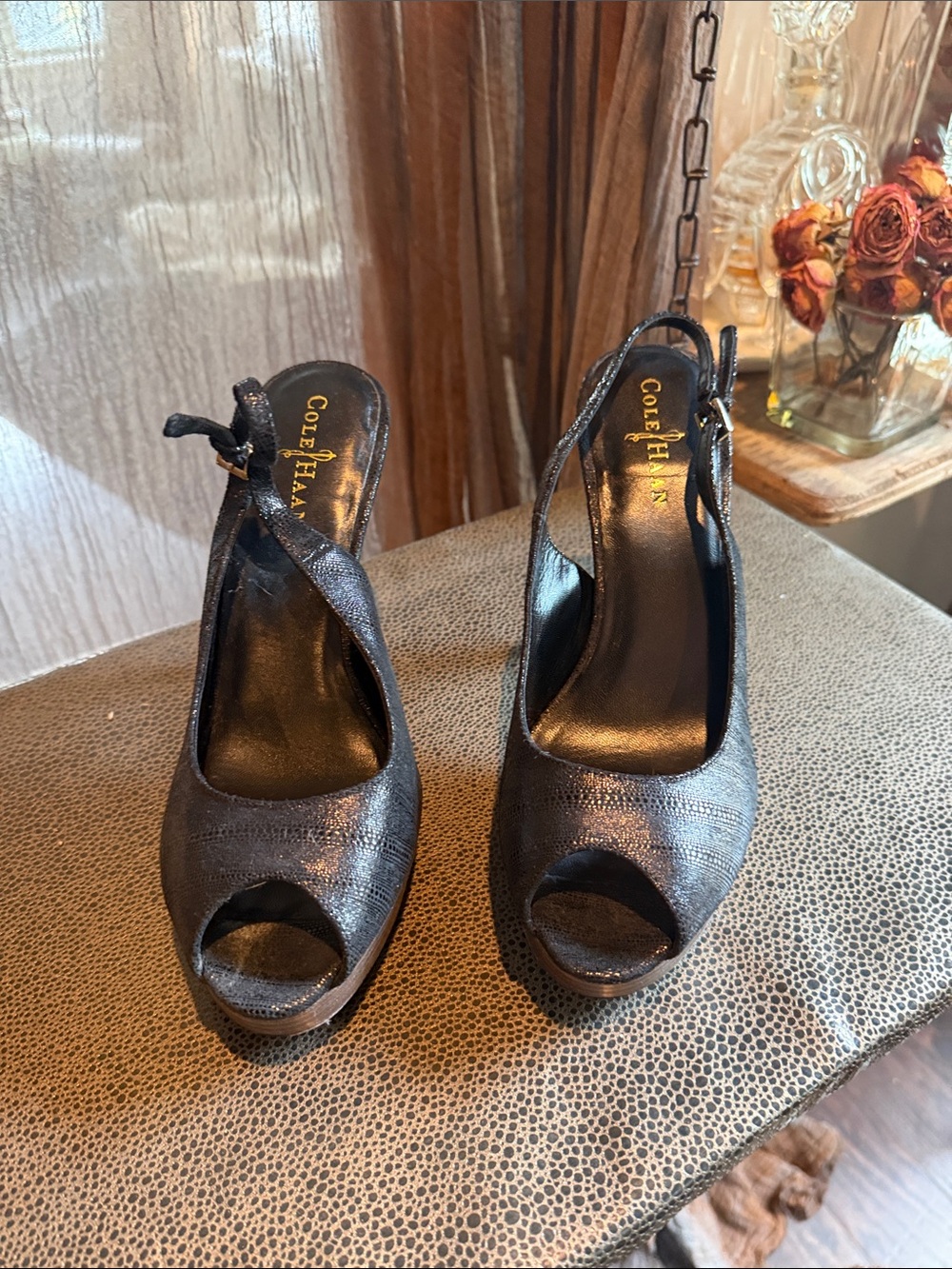 Cole Haan Black Peep-Toe Slingback Heels ( Mariela Air Nike .OT . Sling